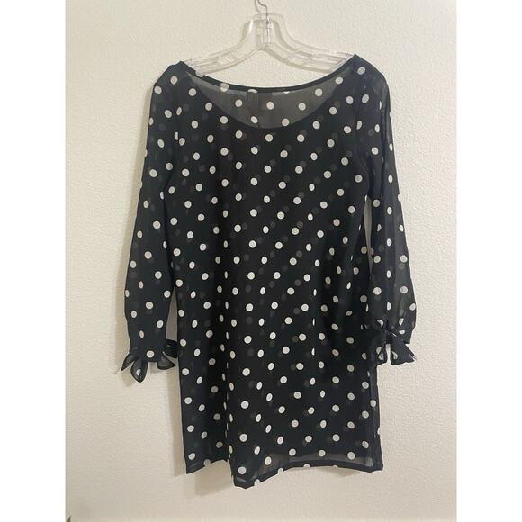 ROXY Blouse Top Semi Sheer Polka Dot Black White Small - Picture 4 of 4